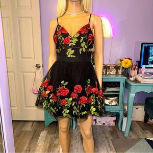 Rose embroidered tulle dress